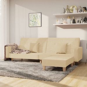 Prolenta Premium Slaapbank 2-zits met voetenbank stof crèmekleurig Huis en Tuin
