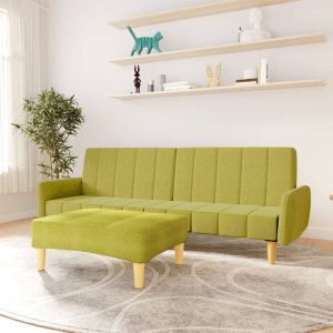 Prolenta Premium Slaapbank 2-zits met voetenbank stof groen Huis en Tuin