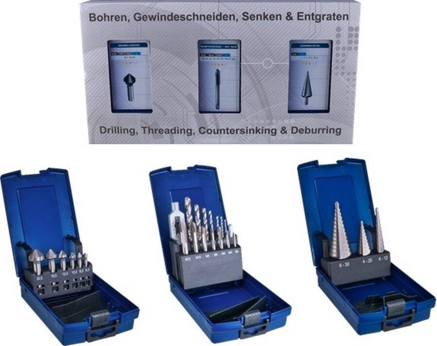 PROMEGA EVOLUTION VERZINKER MACHINETAP SPIRAALBOOR TRAPPLAATBOOR SET 6.3-20.5 + M3-M12 + 4-12 6-30 + 2.5-10.2 MM