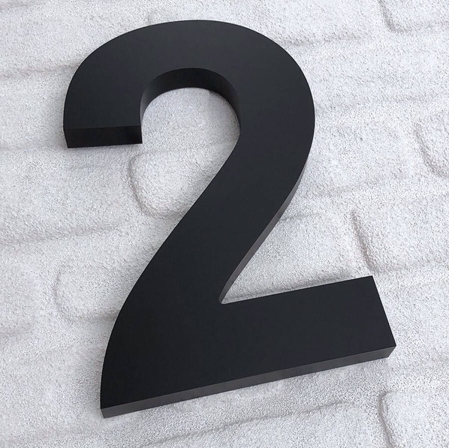 Promessa-Design Huisnummer 2 Zwart Mat Acrylaat 3D Groot Hoogte 25 cm Dikte 25 mm onderhoudsvrij Type 3D Acrylaat 25 MatZwart Arial
