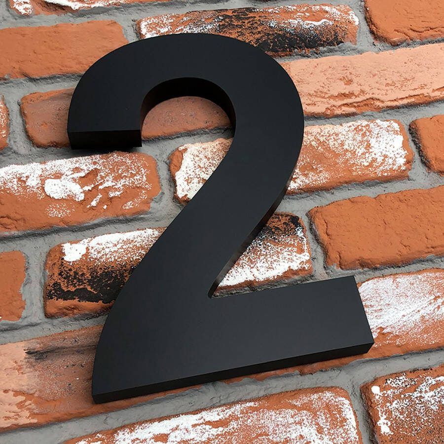 Promessa-Design Huisnummer 2 Zwart Mat Acrylaat 3D Groot Hoogte 30 cm Dikte 25 mm onderhoudsvrij Type 3D Acrylaat 30 MatZwart Arial