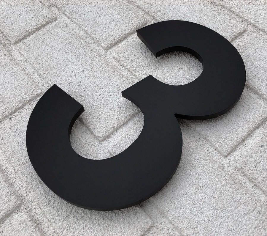 Promessa-Design Huisnummer 3 Zwart Mat Acrylaat Groot Hoogte 30 cm Dikte 10 mm onderhoudsvrij Type Acrylaat 30 MatZwart Arial