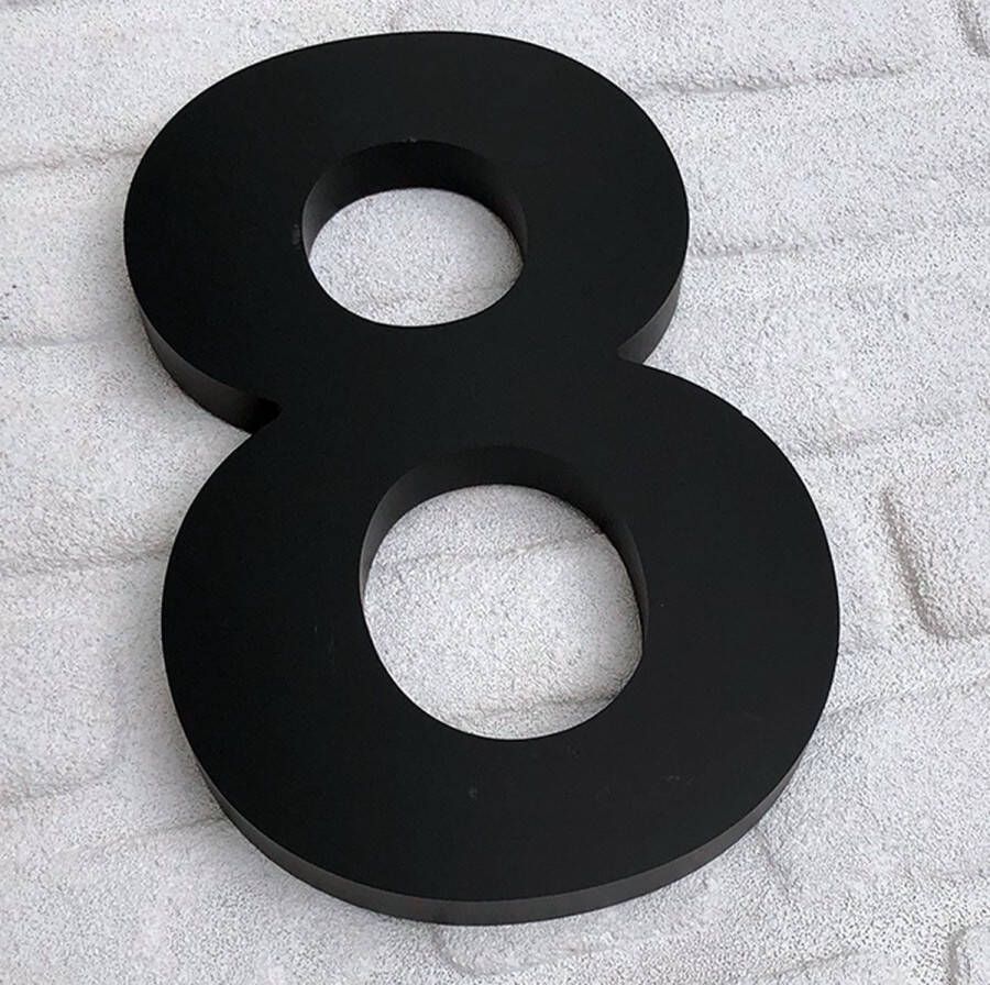 Promessa-Design Huisnummer 8 Zwart Mat Acrylaat 3D Groot Hoogte 25 cm Dikte 25 mm onderhoudsvrij Type 3D Acrylaat 25 MatZwart Arial