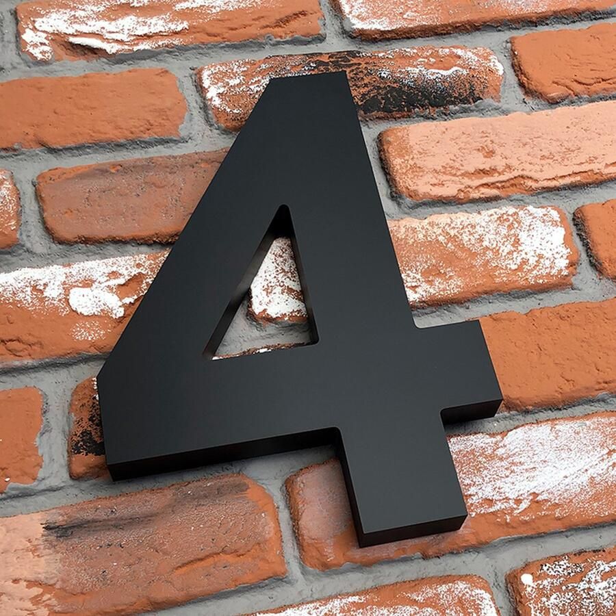 Promessa-Design Huisnummer 4 Zwart Mat Acrylaat 3D Groot Hoogte 30 cm Dikte 25 mm onderhoudsvrij Type 3D Acrylaat 30 MatZwart Arial