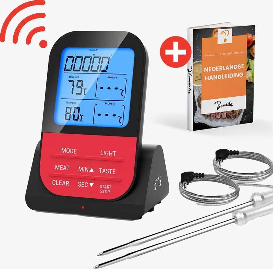 Promida Vleesthermometer Draadloos met Timer BBQ thermometer – Kernthermometer – Suikerthermometer – Keukenthermometer