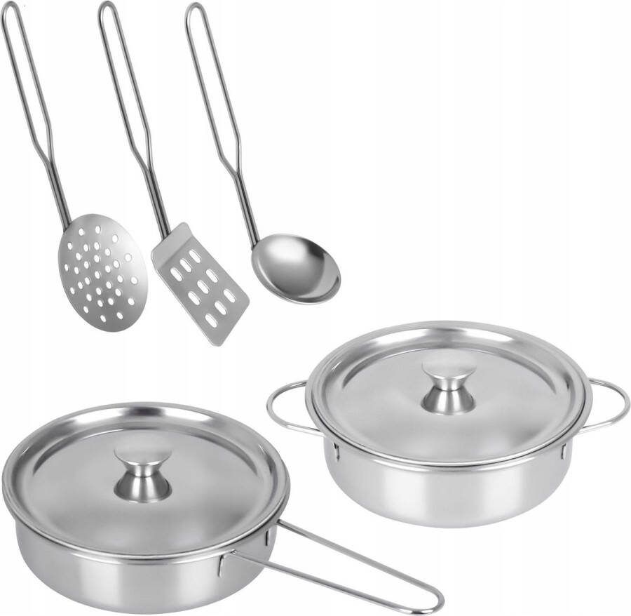 Promis Metalen Speelgoed Pannenset Pannen Set Keukengerei voor Speelkeuken 6 delig Metaal