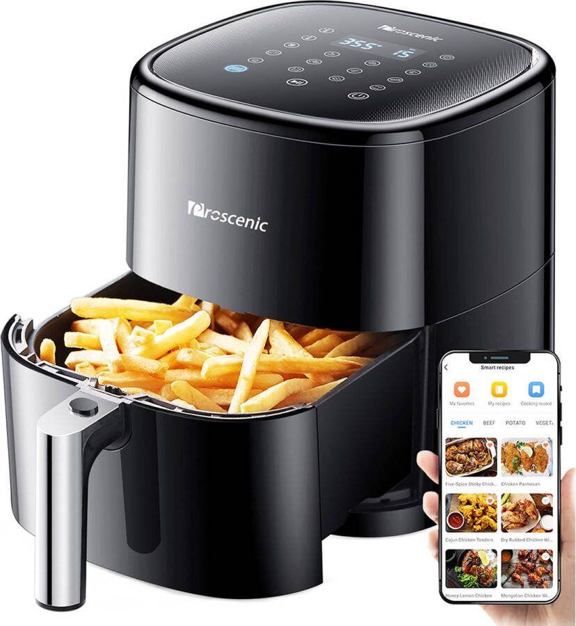 Proscenic T22 friteuse met 13 voorkeuzestanden en schudherinnering olievrije friteuse 5 liter compatibel met APP & Alexa Zwart