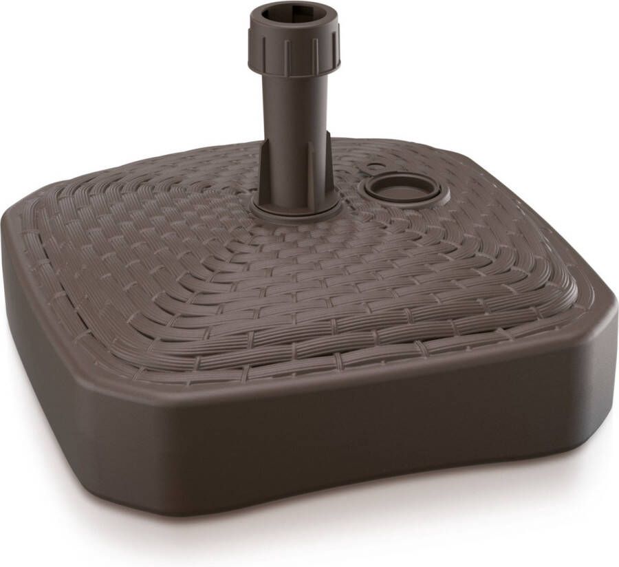 Prosperplast 1x Stuks vierkante rotan kunststof parasolvoeten bruin 12 liter breedte 39 cm