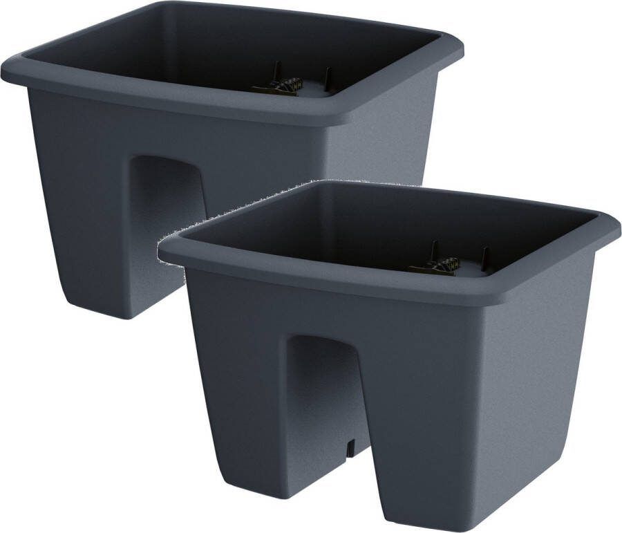 Prosperplast 2x Kunststof balkon plantenpotten bloempotten antraciet 29 cm Tuin en balkon decoratie plantenpot bloempot