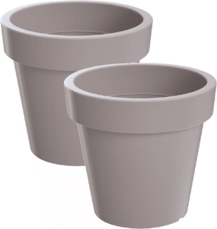 Prosperplast 2x Kunststof bloempotten 20 cm taupe Bloempotten plantenpotten voor binnen en buiten