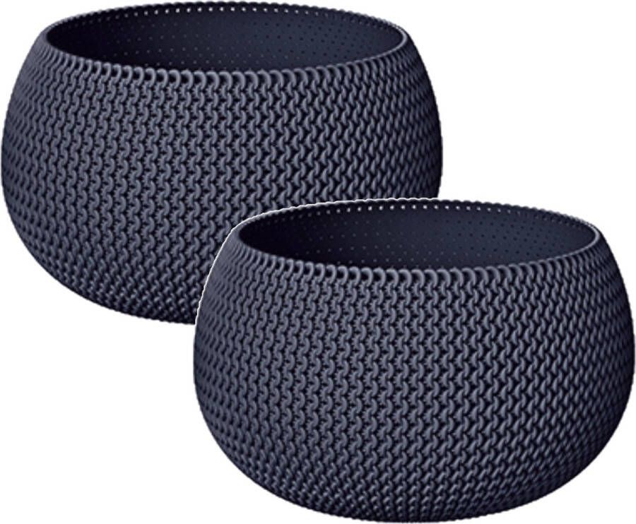 Prosperplast 2x Ronde antraciet Splofy kunststof bloempotten plantenpotten 2 3 liter 18 cm binnen buiten decoratie