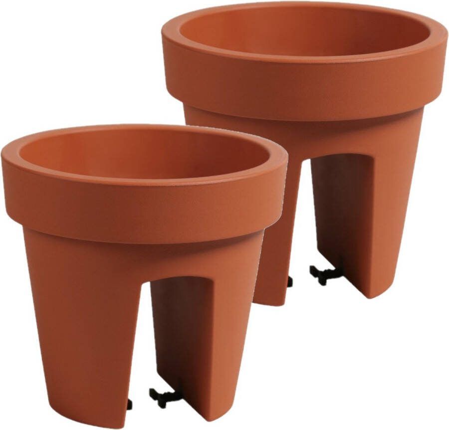 Prosperplast 2x stuks balkon plantenpot bloempot terra cotta 5 liter kunststof D25 x H22.5 cm voor reling buiten