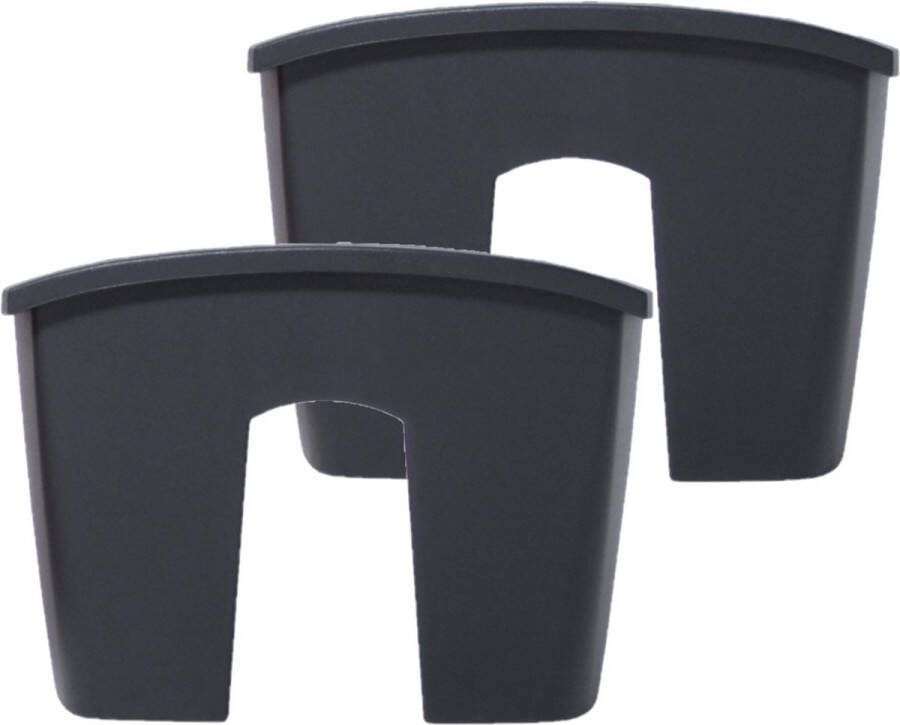 Prosperplast 2x stuks balkon railing opzet plantenbakken bloembakken kunststof 39 x 28 x 20 cm antraciet grijs kleur voor buiten