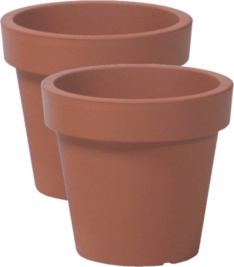 Prosperplast 2x stuks basic plantenpot bloempot kunststof dia 16 cm hoogte 14.5 cm terra cotta voor binnen buiten