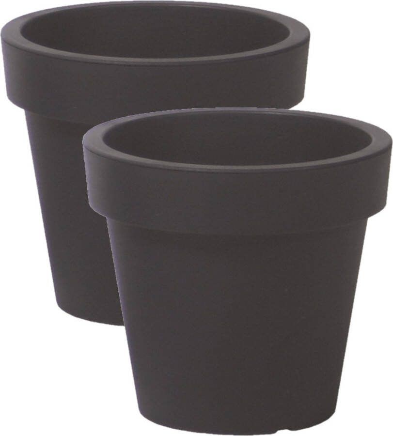 Prosperplast 2x stuks basic plantenpot bloempot kunststof dia 29 cm hoogte 27 cm antraciet grijs voor binnen buiten