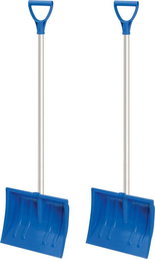 Prosperplast 2x stuks compacte sneeuwscheppen sneeuwschuivers blauw met aluminium steel 94 cm Voor kinderen Sneeuwruimer