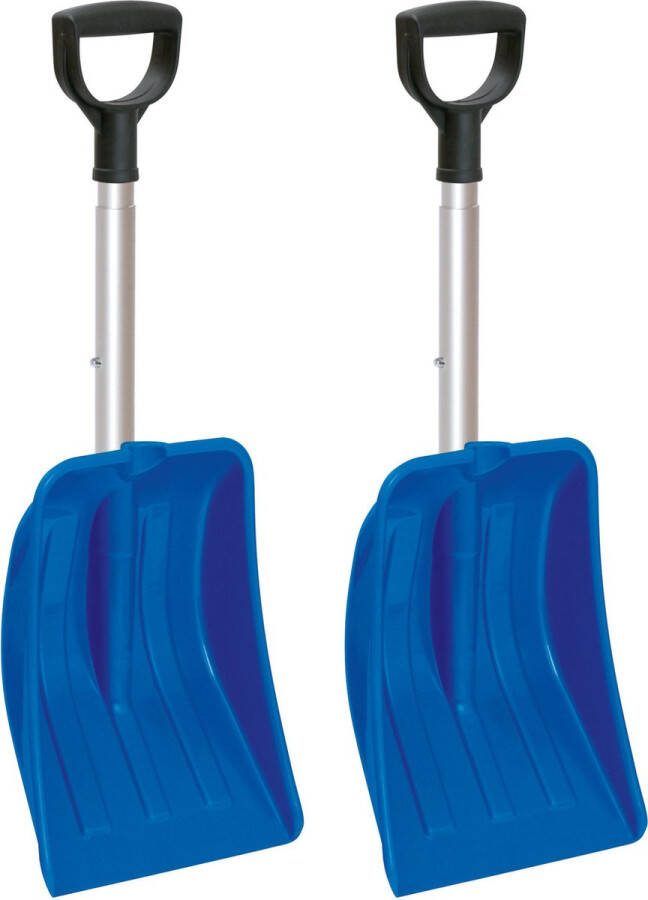 Prosperplast 2x stuks compacte sneeuwscheppen sneeuwschuivers blauw met uitschuifbare aluminium steel 3 standen 69 83 cm Sneeuwruimer