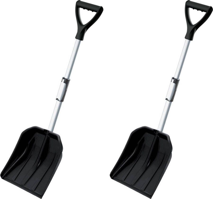Prosperplast 2x stuks compacte sneeuwscheppen sneeuwschuivers zwart met telescopische aluminium steel 80 tot 100 cm Sneeuwruimer