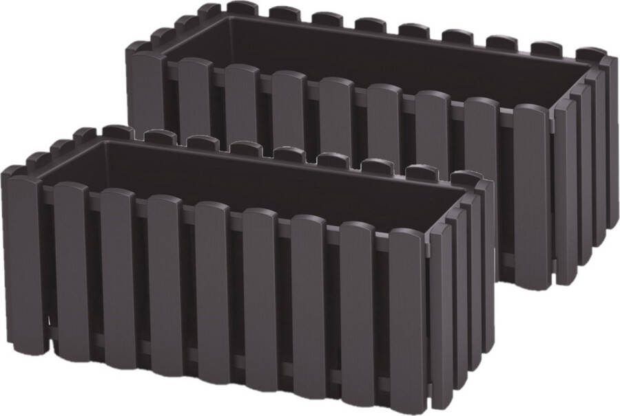 Prosperplast 2x stuks fence-look plantenbakken bloembakken kunststof 38 x 18 x 16 cm antraciet grijs voor binnen buiten