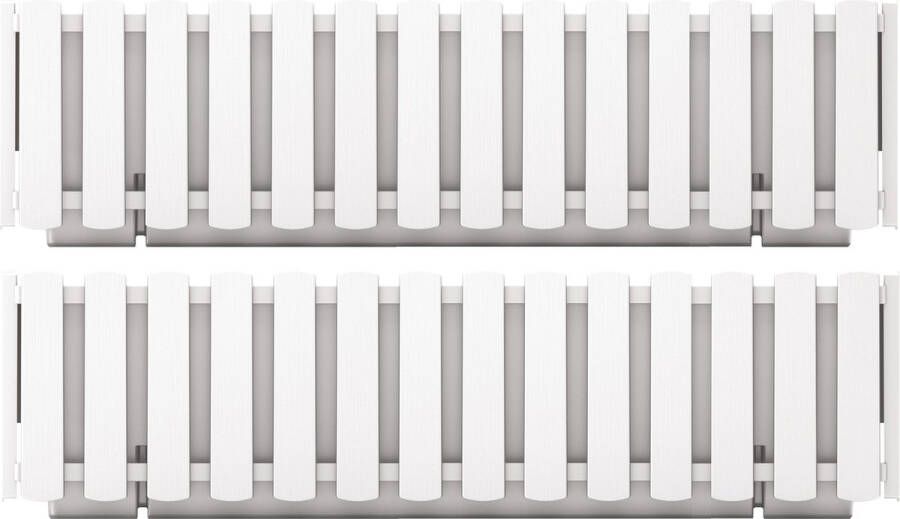 Prosperplast 2x stuks fence-look plantenbakken bloembakken kunststof 58 x 18 x 16 cm parel wit voor binnen buiten