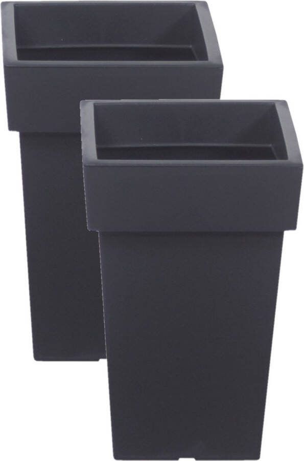 Prosperplast 2x stuks hoge kunststof plantenpot bloempot Square 23 cm hoogte 35 cm antraciet grijs voor binnen buiten