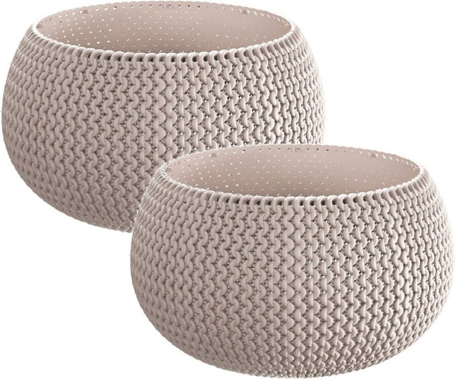 Prosperplast 2x Stuks ronde taupe Splofy kunststof bloempotten plantenpotten 2 3 liter 24 cm binnen buiten decoratie