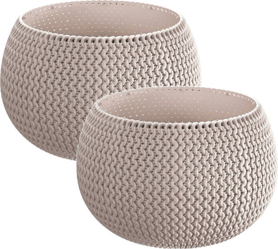 Prosperplast 2x Stuks ronde taupe Splofy kunststof bloempotten plantenpotten 4 liter 29 cm binnen buiten decoratie