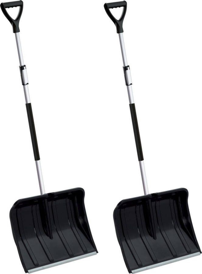 Prosperplast 2x stuks sneeuwscheppen sneeuwschuivers zwart met telescopische aluminium steel 120 tot 160 cm Sneeuwruimer