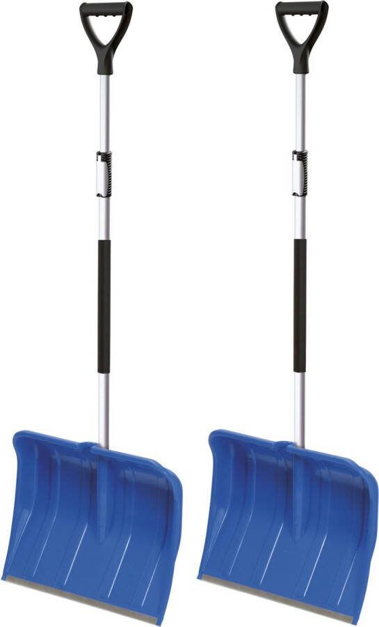 Prosperplast 2x stuks sneeuwscheppen sneeuwschuivers blauw met telescopische aluminium steel 122 tot 160 cm Sneeuwruimer