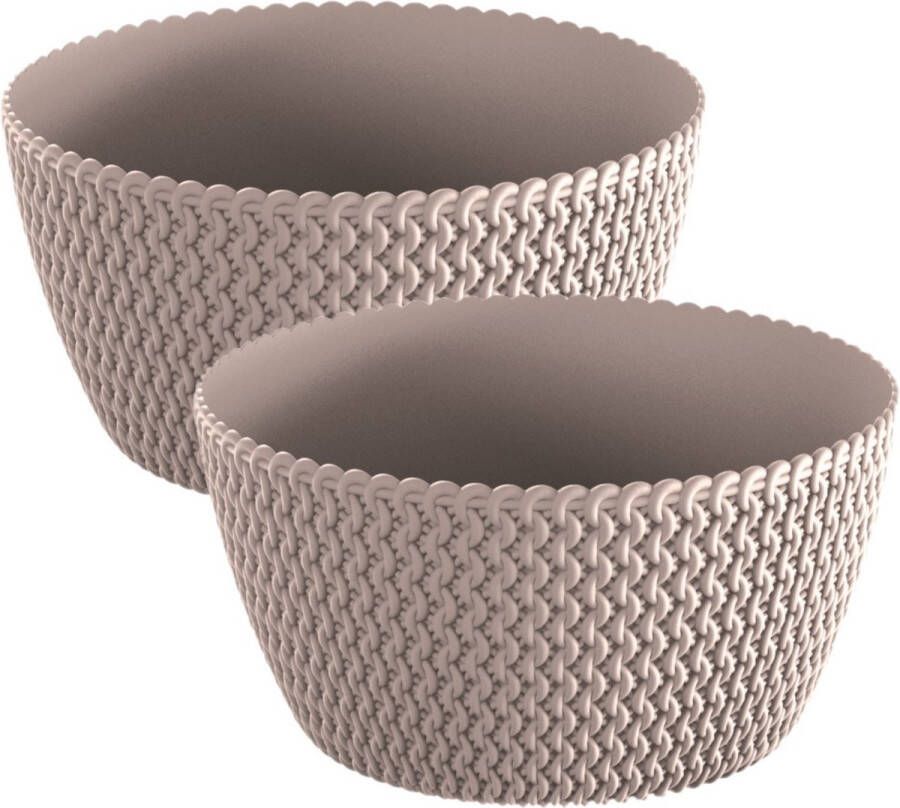 Prosperplast 2x stuks tafelstuk plantenpot bloempot kunststof dia 24 cm en hoogte 12 cm in het taupe beige voor binnen buiten