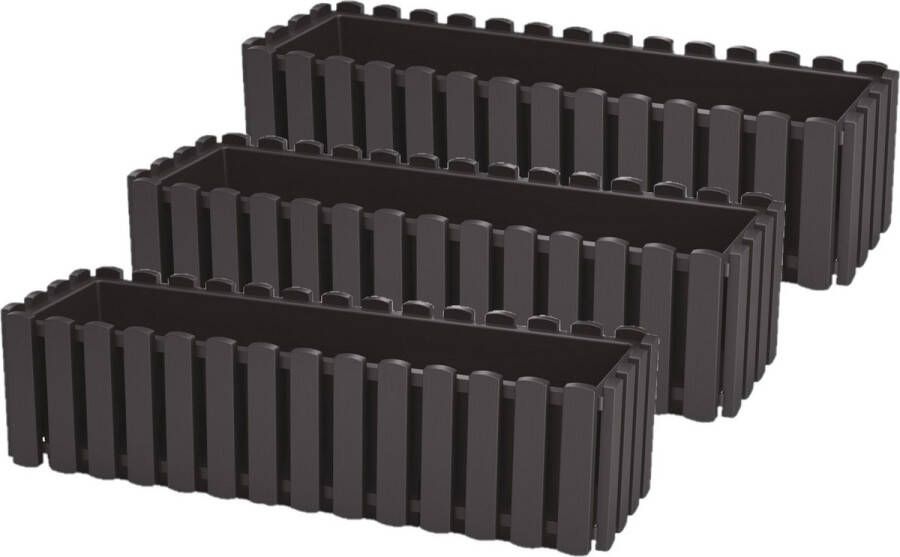 Prosperplast 3x stuks fence-look plantenbakken bloembakken kunststof 58 x 18 x 16 cm antraciet grijs voor binnen buiten