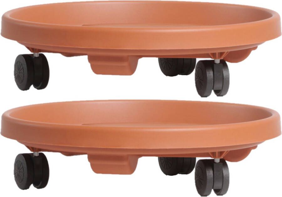 Prosperplast 3x stuks plantenonderzetters multirollers rond bruin kunststof 30 cm Trolleys voor kamerplanten