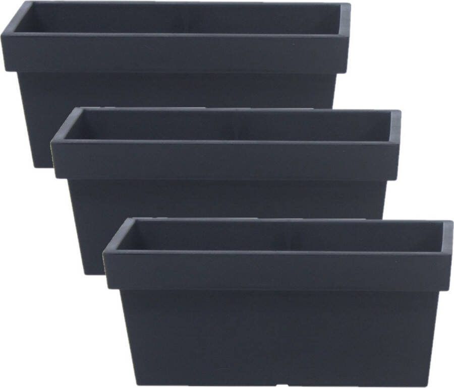 Prosperplast 3x stuks stevige terras balkon plantenbakken bloembakken kunststof 38 x 18 x 16 cm antraciet grijs voor buiten