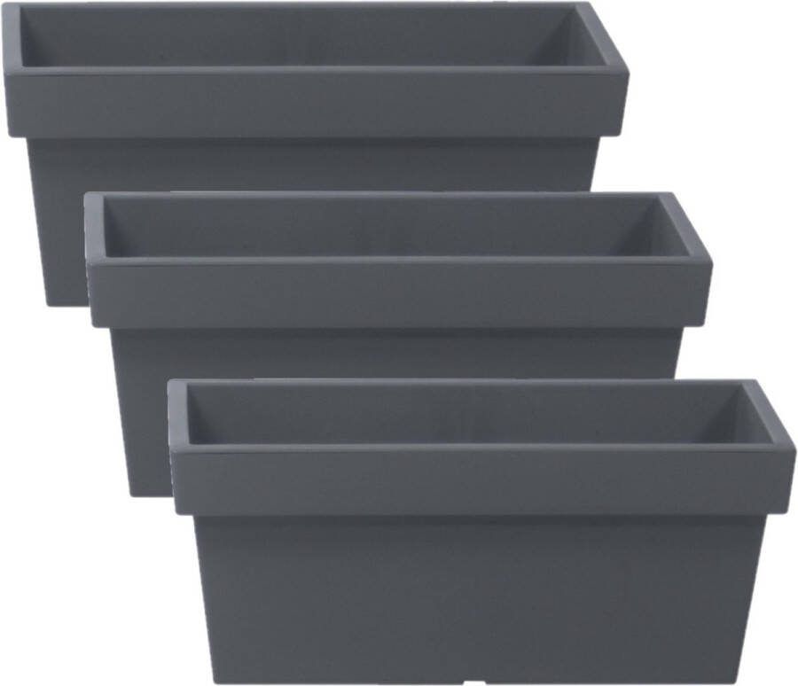 Prosperplast 3x stuks stevige terras balkon plantenbakken bloembakken kunststof 38 x 18 x 16 cm steengrijs voor buiten