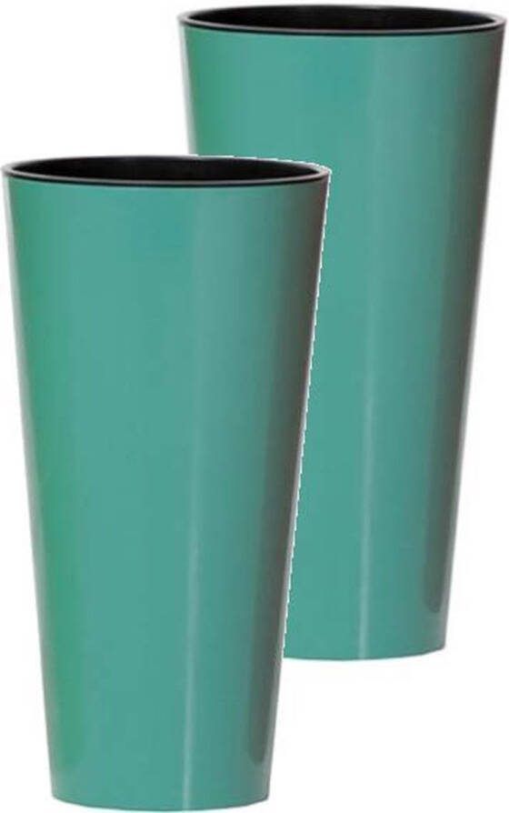 Prosperplast Bloempot Buiten Hoog Rond Tubus Slim Shine 15cm TURQUOISE LAGOON 2 STUKS !