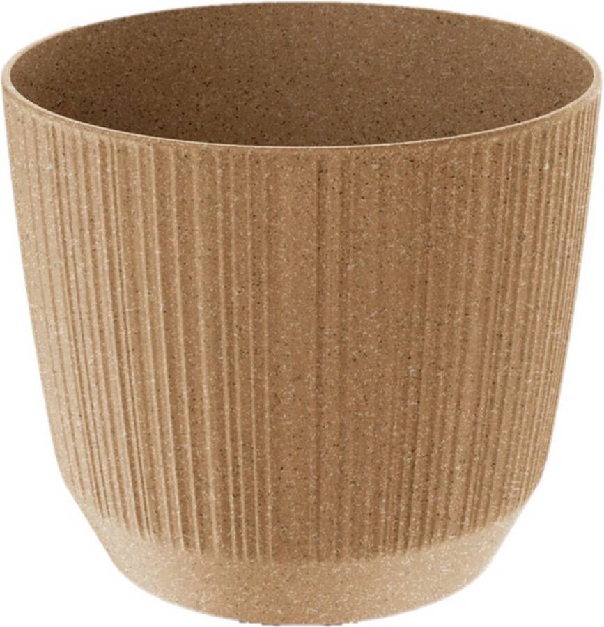 Prosperplast Moderne carf-stripe plantenpot bloempot kunststof dia 17 cm hoogte 15 cm eco aarde beige voor binnen buiten