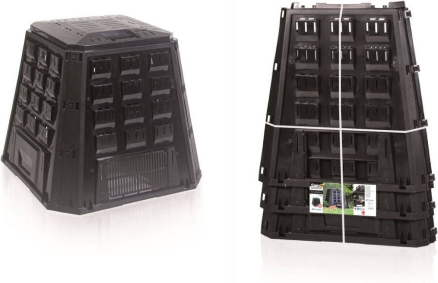 Prosperplast Evogreen Composter Tuincomposteerbak met deksel Schuifklep Luchtcirculatie 420L Zwart