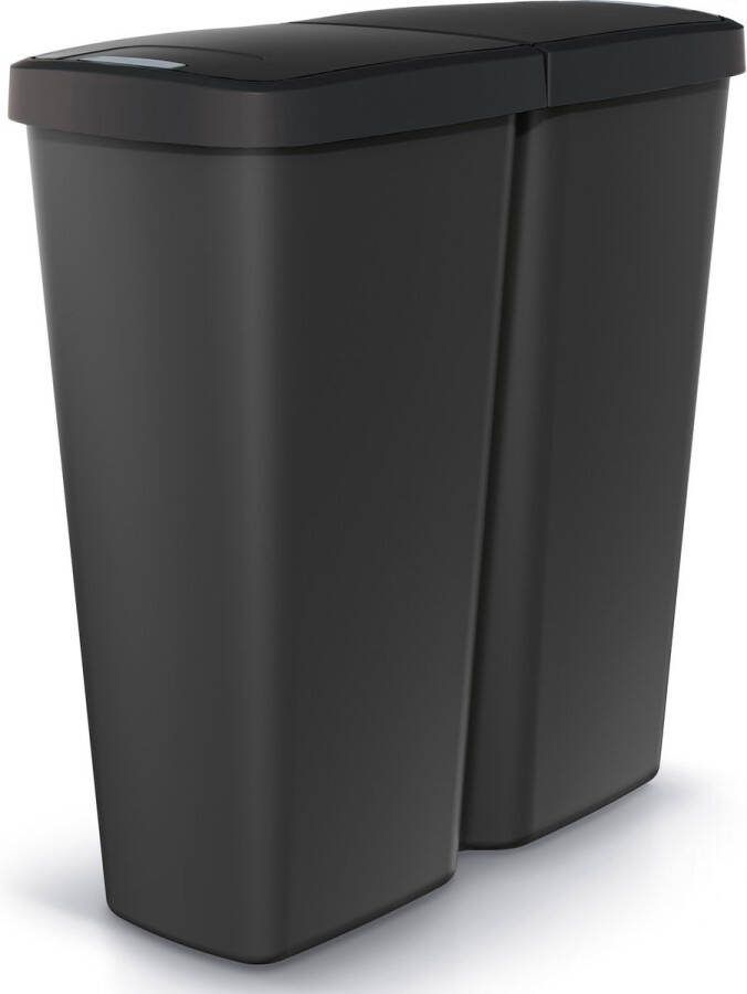Prosperplast Keden Compacta Q DUO Prullenbak 50L afvalbak met dubbel deksel en één compartiment Zwart