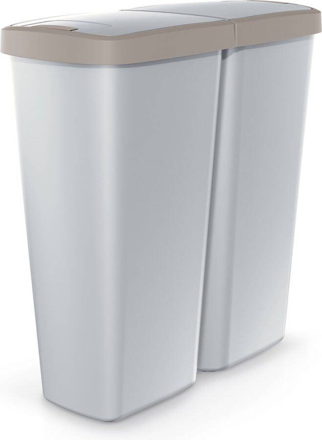 Prosperplast Keden Duo Prullenbak Vuilnisbak 50L met Dubbel Deksel 55x25x57cm Grijs