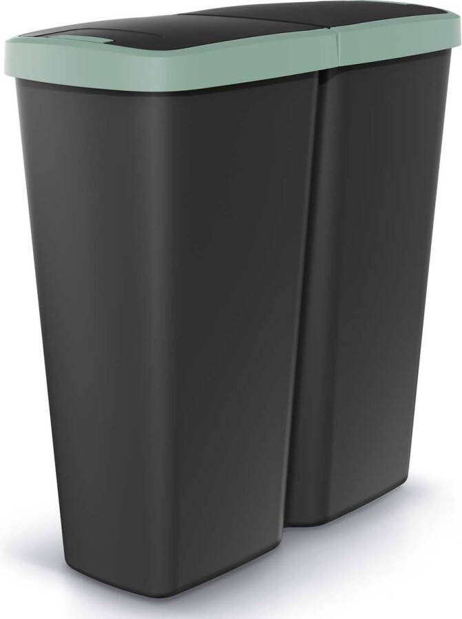 Prosperplast Keden Duo Prullenbak Vuilnisbak 50L met Dubbel Deksel 55x25x57cm Zwart