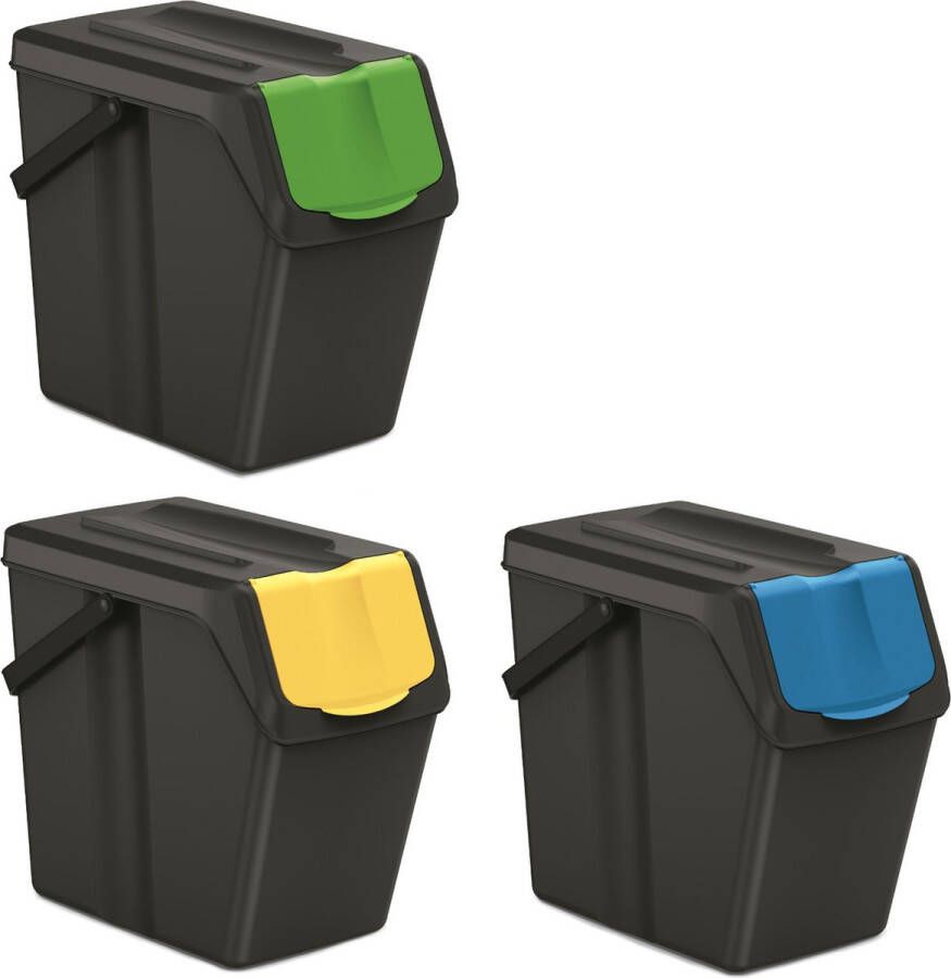 Prosperplast Keden SORTI BOX Afvalbak Prullenbak set van 3x25L Zwart