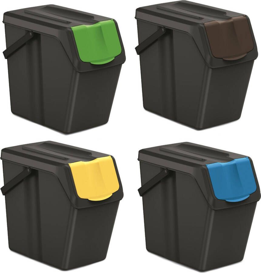 Prosperplast Keden SORTI BOX Afvalbak Prullenbak set van 4x25L Zwart
