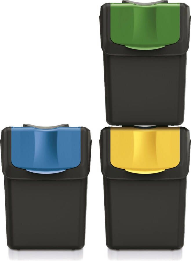 Prosperplast Keden SORTI BOX Prullenbak Set afvalbakken 3x20L Zwart