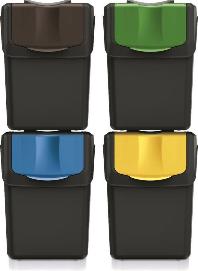 Prosperplast Keden SORTI BOX Prullenbak Set afvalbakken 4x20L Zwart