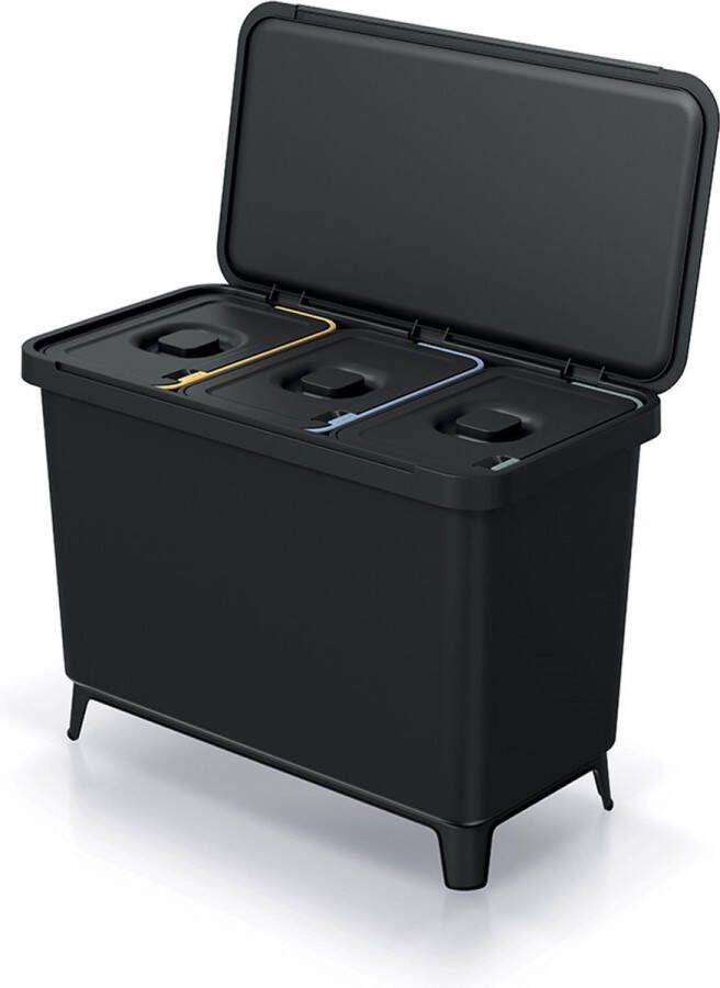 Prosperplast Keden SYSTEMA Afvalbak Prullenbak met scheidingsbakken 3x10L Zwart