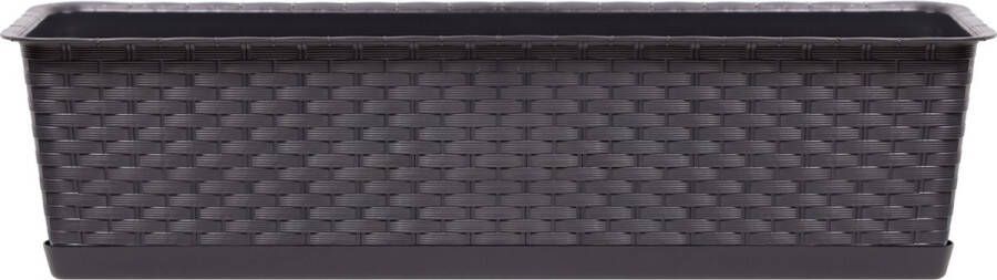 Prosperplast Kunststof Ratolla rotan plantenbak bloembak donkerbruin 12 liter 70 x 17 x 15 cm Met opvangschotel