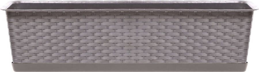 Prosperplast Kunststof Ratolla rotan plantenbak bloembak taupe 10 liter 60 x 17 x 15 cm Met opvangschotel