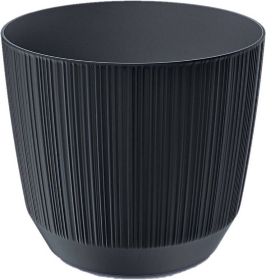 Prosperplast Moderne carf-stripe plantenpot bloempot kunststof dia 13 cm hoogte 11 cm antraciet grijs voor binnen buiten