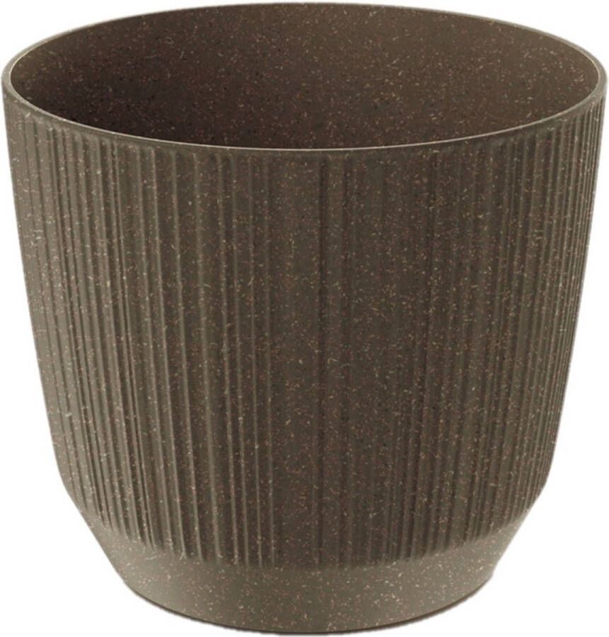 Prosperplast Moderne carf-stripe plantenpot bloempot kunststof dia 13 cm hoogte 11 cm eco aarde bruin voor binnen buiten