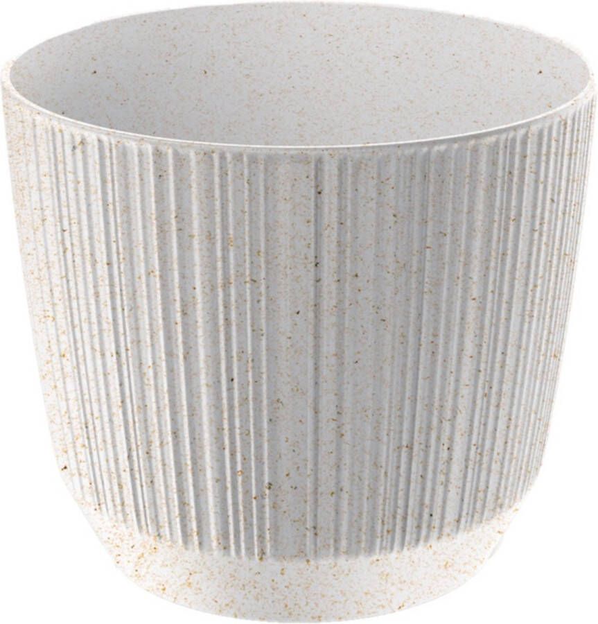 Prosperplast Moderne carf-stripe plantenpot bloempot kunststof dia 13 cm hoogte 11 cm eco hout wit voor binnen buiten